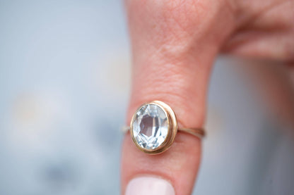 Genuine Art Deco Vintage Ring with Large Aquamarine Stone 9ct Gold Jewelry Statement Band US 6.5 /UK M