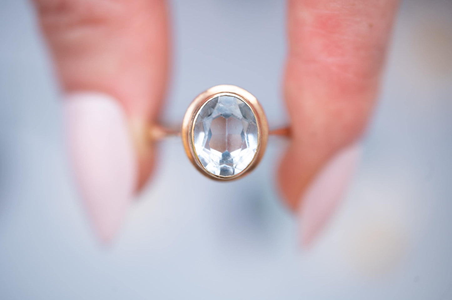 Genuine Art Deco Vintage Ring with Large Aquamarine Stone 9ct Gold Jewelry Statement Band US 6.5 /UK M