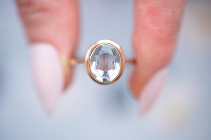 Genuine Art Deco Vintage Ring with Large Aquamarine Stone 9ct Gold Jewelry Statement Band US 6.5 /UK M