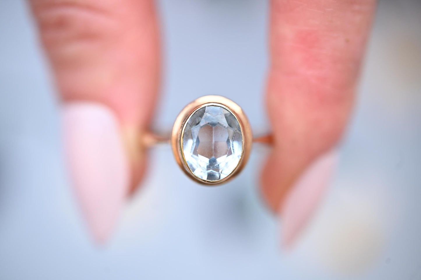 Genuine Art Deco Vintage Ring with Large Aquamarine Stone 9ct Gold Jewelry Statement Band US 6.5 /UK M