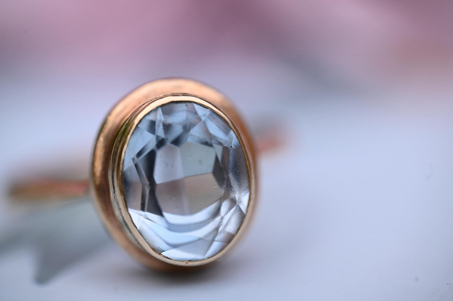 Genuine Art Deco Vintage Ring with Large Aquamarine Stone 9ct Gold Jewelry Statement Band US 6.5 /UK M