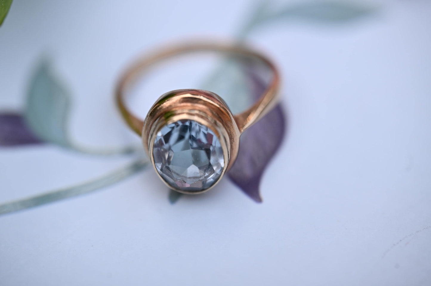 Genuine Art Deco Vintage Ring with Large Aquamarine Stone 9ct Gold Jewelry Statement Band US 6.5 /UK M