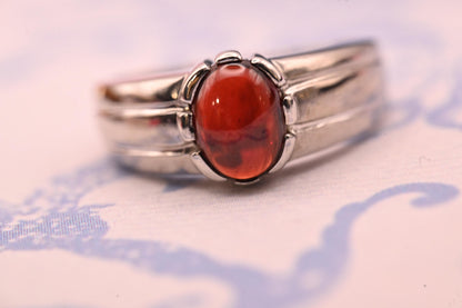 Vintage Men’s 9ct White Gold Garnet Ring | Cabochon Garnet Signet | January Birthstone Jewellery Men’s 9k Gold Jewelry