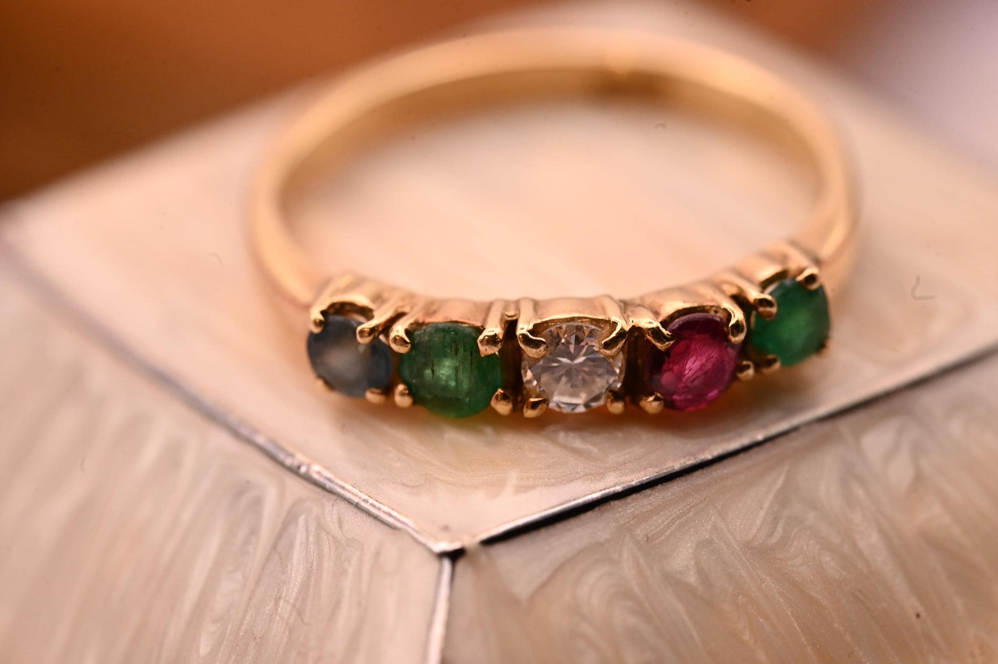 Vintage 18ct Gold Half Eternity Ring | Diamond, Ruby, Sapphire & Emerald Band, Stacking Ring Multi Gem Band, Dainty Jewelry Size K / 5.5