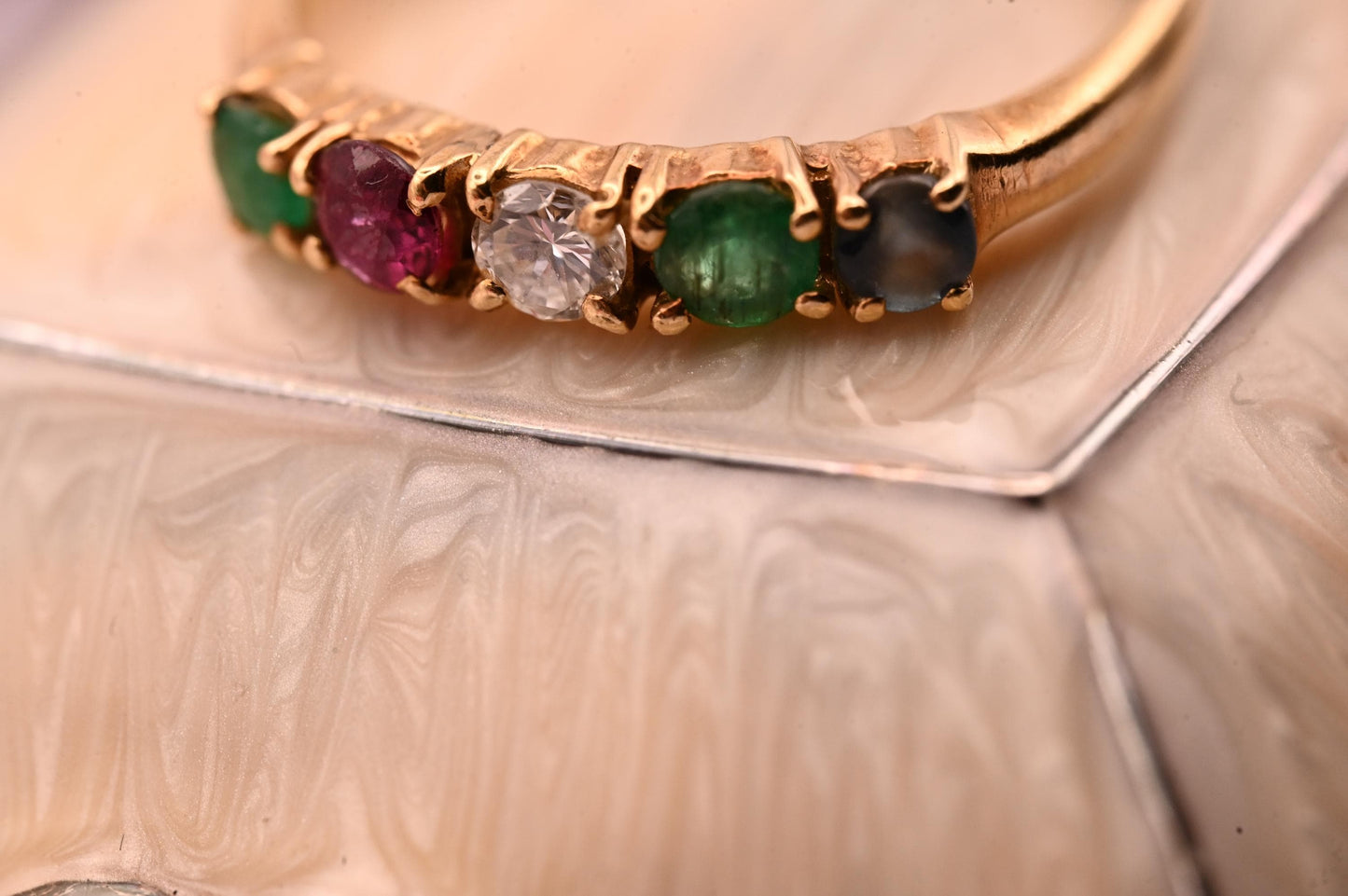 Vintage 18ct Gold Half Eternity Ring | Diamond, Ruby, Sapphire & Emerald Band, Stacking Ring Multi Gem Band, Dainty Jewelry Size K / 5.5