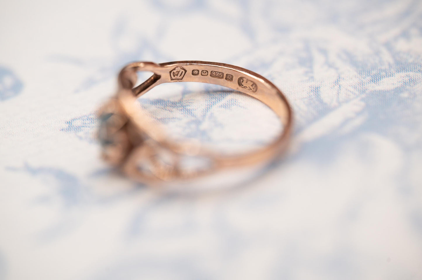 Vintage 90's Clogau Rose Gold 9ct Celtic Ring Aquamarine| Welsh Gold Dainty Jewelry - Size K / 5.5