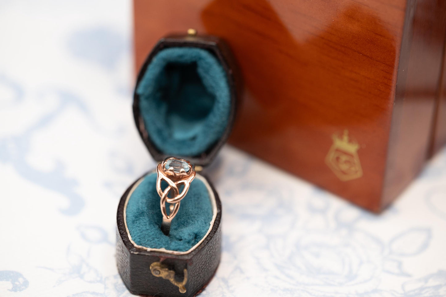 Vintage 90's Clogau Rose Gold 9ct Celtic Ring Aquamarine| Welsh Gold Dainty Jewelry - Size K / 5.5