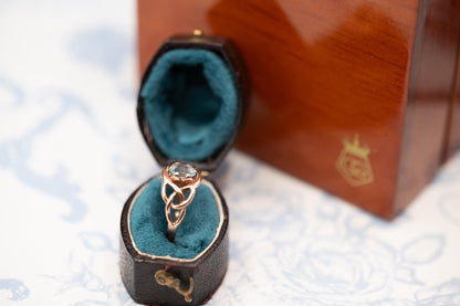 Vintage 90's Clogau Rose Gold 9ct Celtic Ring Aquamarine| Welsh Gold Dainty Jewelry - Size K / 5.5