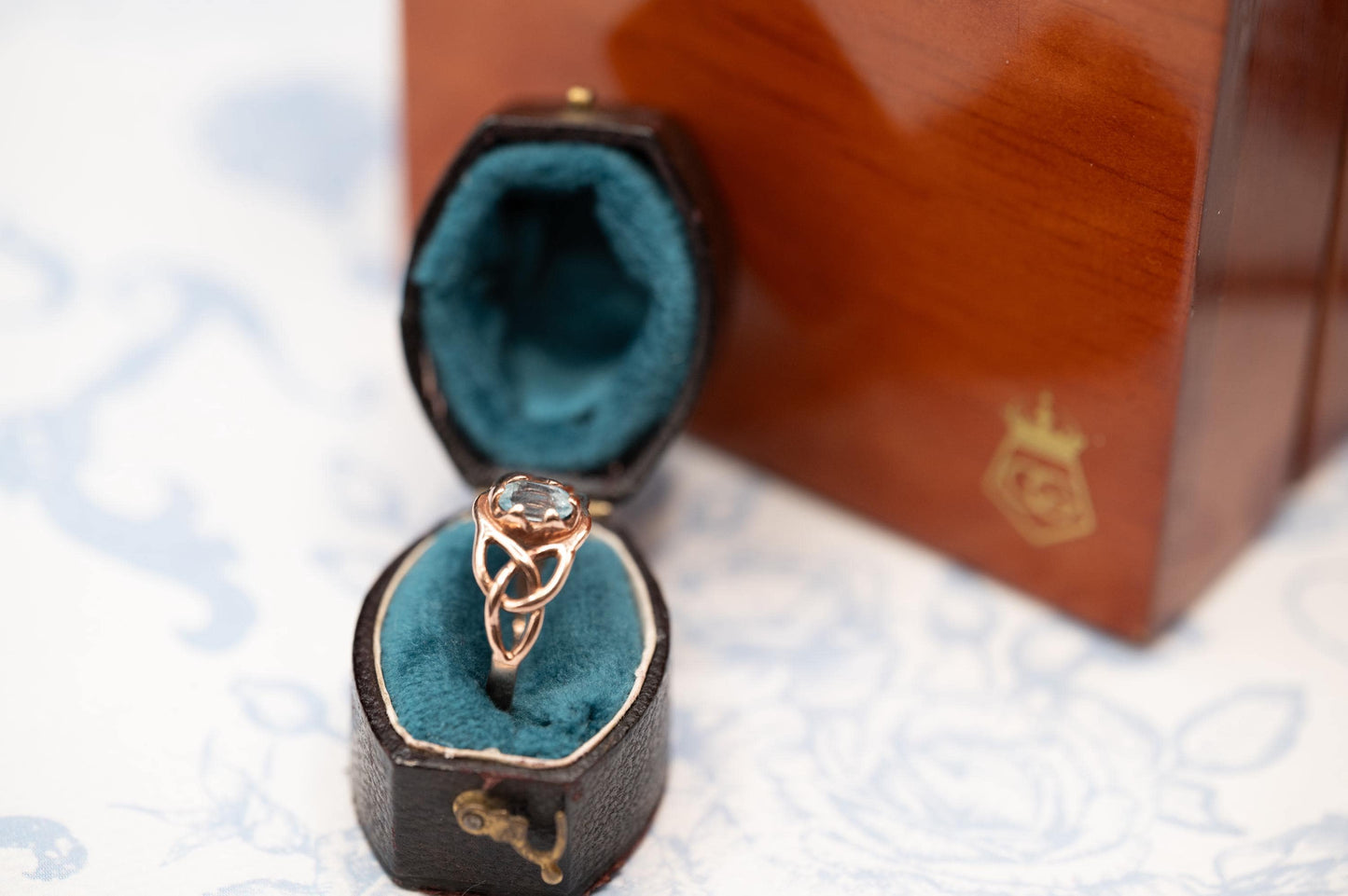 Genuine Vintage 90's Clogau Rose Gold 9ct Celtic Ring Aquamarine| Welsh Gold Dainty Jewelry - Size K / 5.5