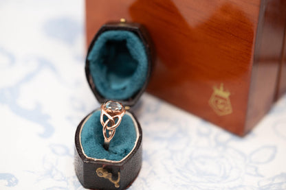 Genuine Vintage 90's Clogau Rose Gold 9ct Celtic Ring Aquamarine| Welsh Gold Dainty Jewelry - Size K / 5.5