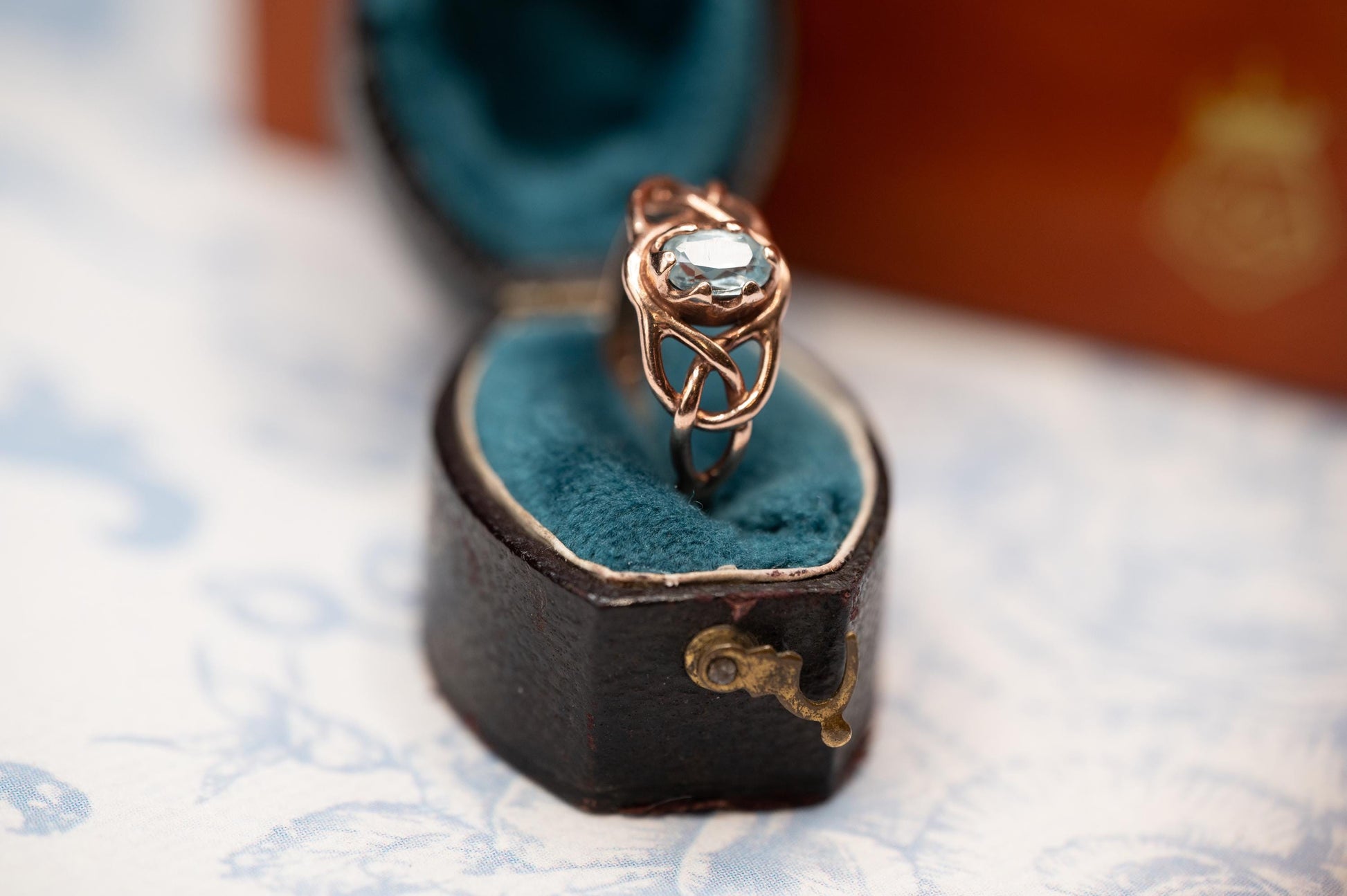Vintage 90's Clogau Rose Gold 9ct Celtic Ring Aquamarine| Welsh Gold Dainty Jewelry - Size K / 5.5