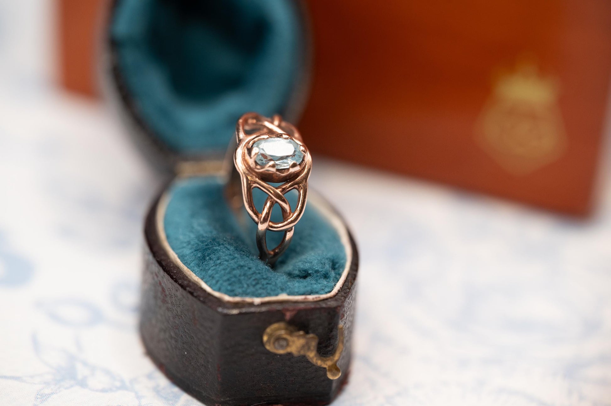 Vintage 90's Clogau Rose Gold 9ct Celtic Ring Aquamarine| Welsh Gold Dainty Jewelry - Size K / 5.5