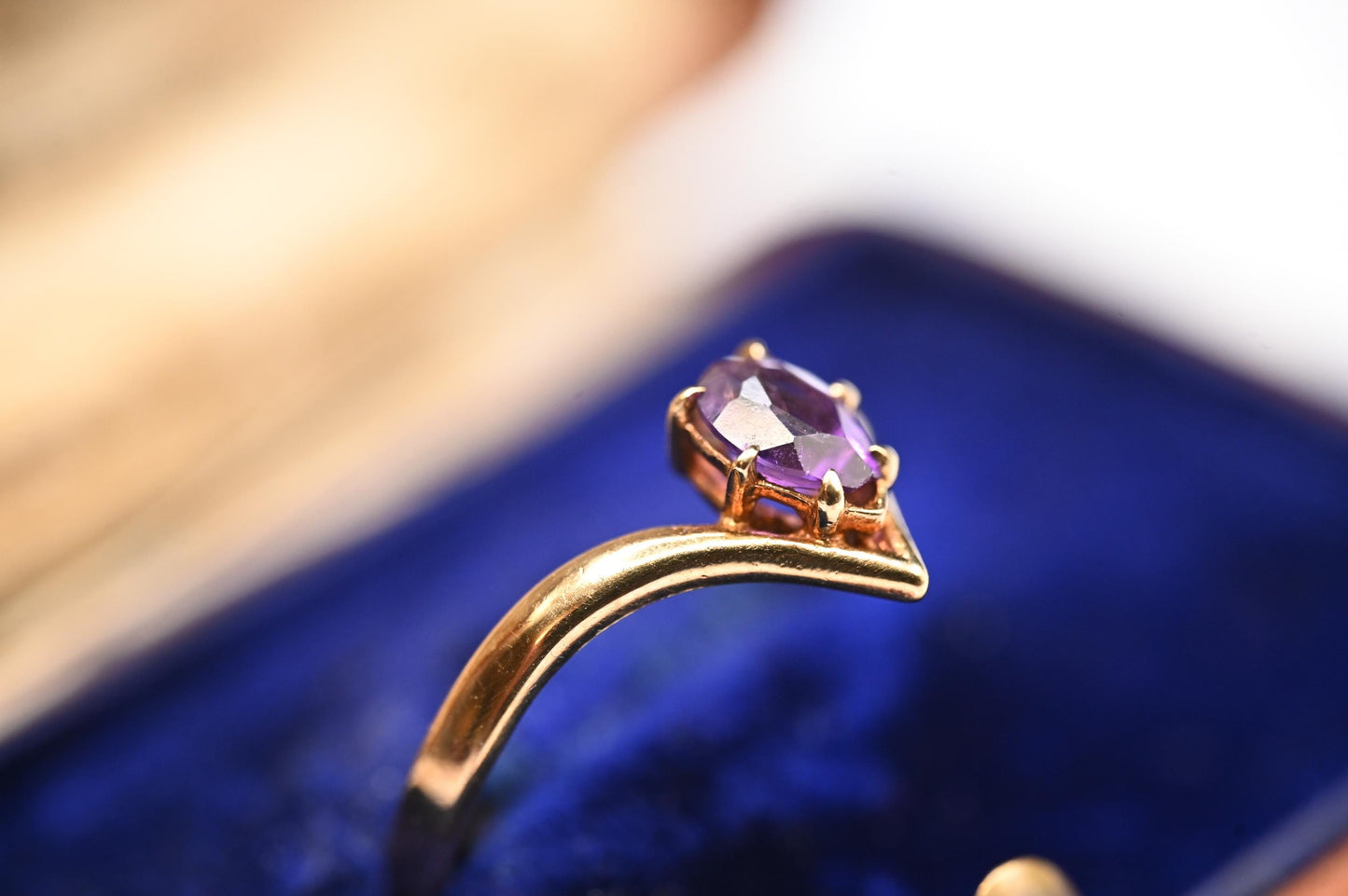 Beautiful Vintage 9ct Gold Amethyst Stack Ring Size N/ US 7 / Unusual Jewelry