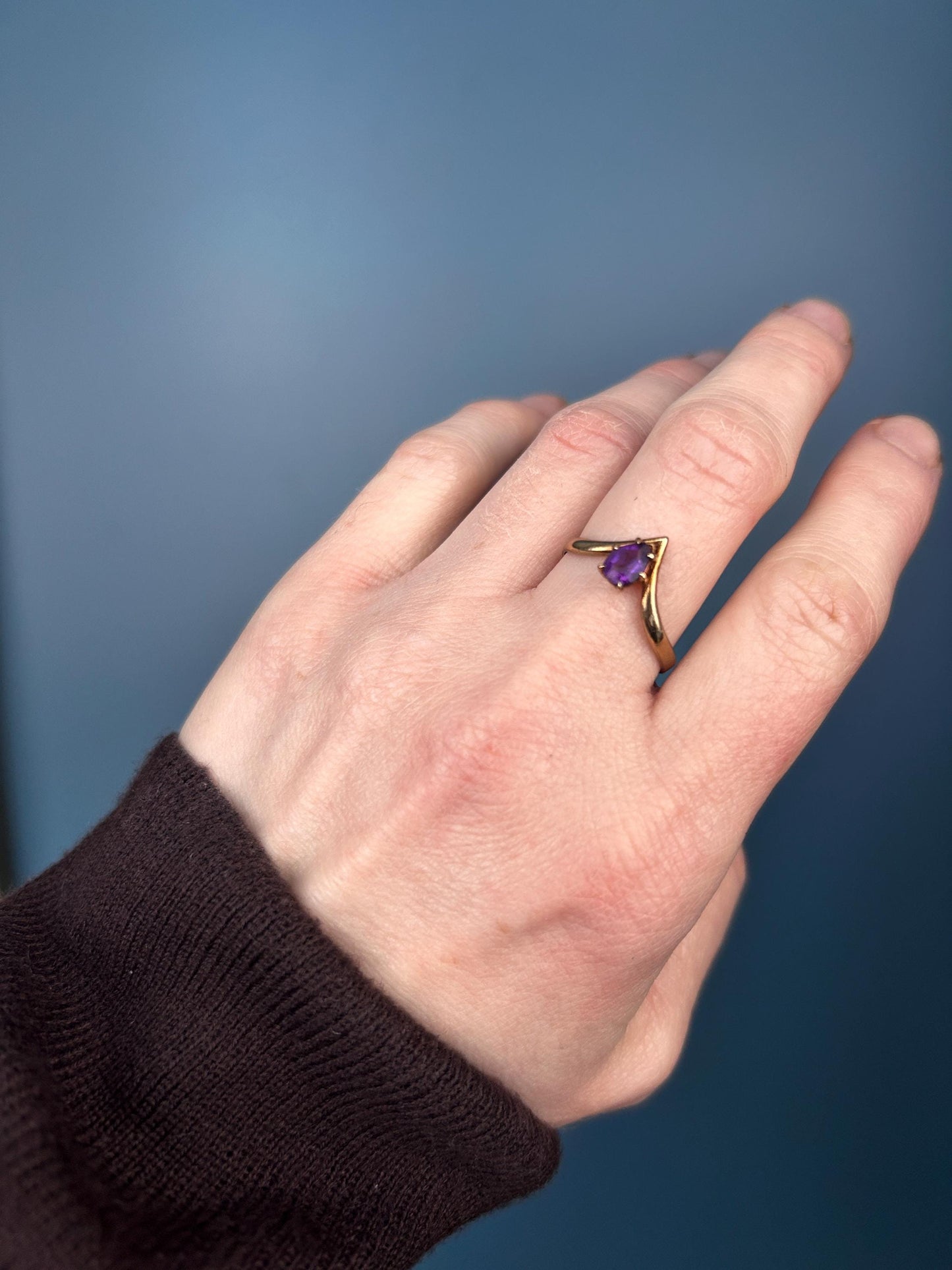 Beautiful Vintage 9ct Gold Amethyst Stack Ring Size N/ US 7 / Unusual Jewelry