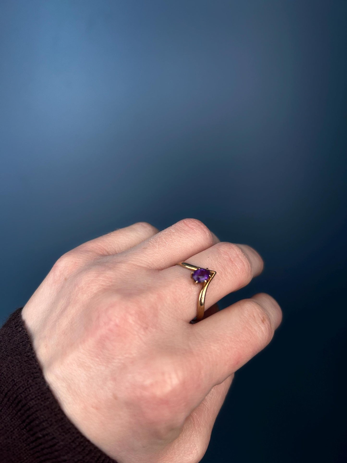Beautiful Vintage 9ct Gold Amethyst Stack Ring Size N/ US 7 / Unusual Jewelry