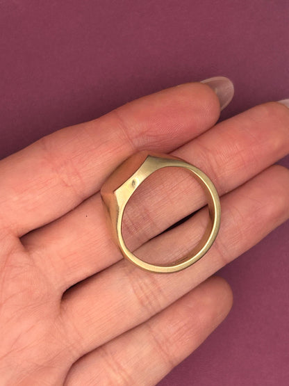 Vintage Heavy Signet Mens Ring 9ct Gold, Chunky Oval Plain Signet Classic Ring 9k, Estate Jewelry for Him - Size UK W / US 11
