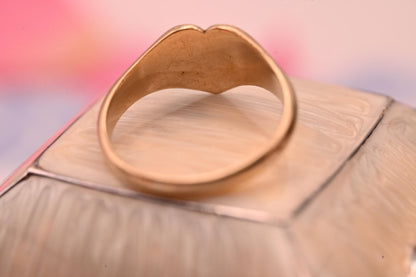 Vintage 1980s Signet Heart Ring 9ct Gold With Floral Scroll, Retro Jewelry Classic Ring, Heart Jewelry Size K / US 5.5