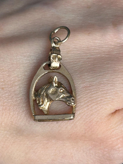 English Mid-Century Vintage 9ct Gold Horse Pendant - Equestrian Jewellery