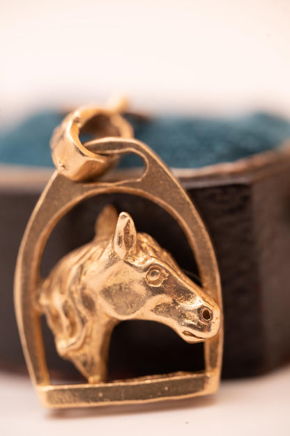 English Mid-Century Vintage 9ct Gold Horse Pendant - Equestrian Jewellery