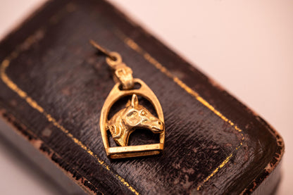 English Mid-Century Vintage 9ct Gold Horse Pendant - Equestrian Jewellery