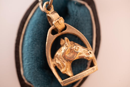 English Mid-Century Vintage 9ct Gold Horse Pendant - Equestrian Jewellery