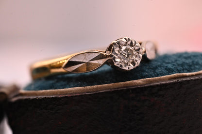 Genuine Art Deco 1920s Engagement Ring 18ct Gold and Platinum, Classic Solitaire Diamond Antique Ring