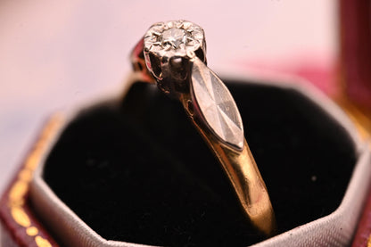 Genuine Art Deco 1920s Engagement Ring 18ct Gold and Platinum, Classic Solitaire Diamond Antique Ring