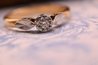 Genuine Art Deco 1920s Engagement Ring 18ct Gold and Platinum, Classic Solitaire Diamond Antique Ring