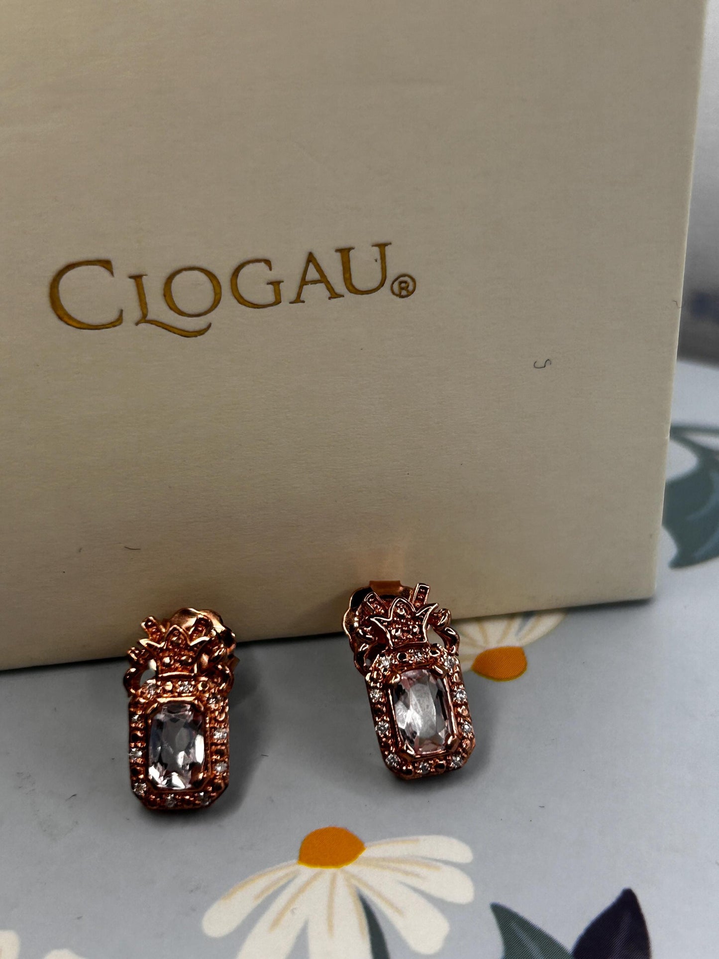 Vintage Clogau Earrings Morganite 9ct Rose Gold Studs