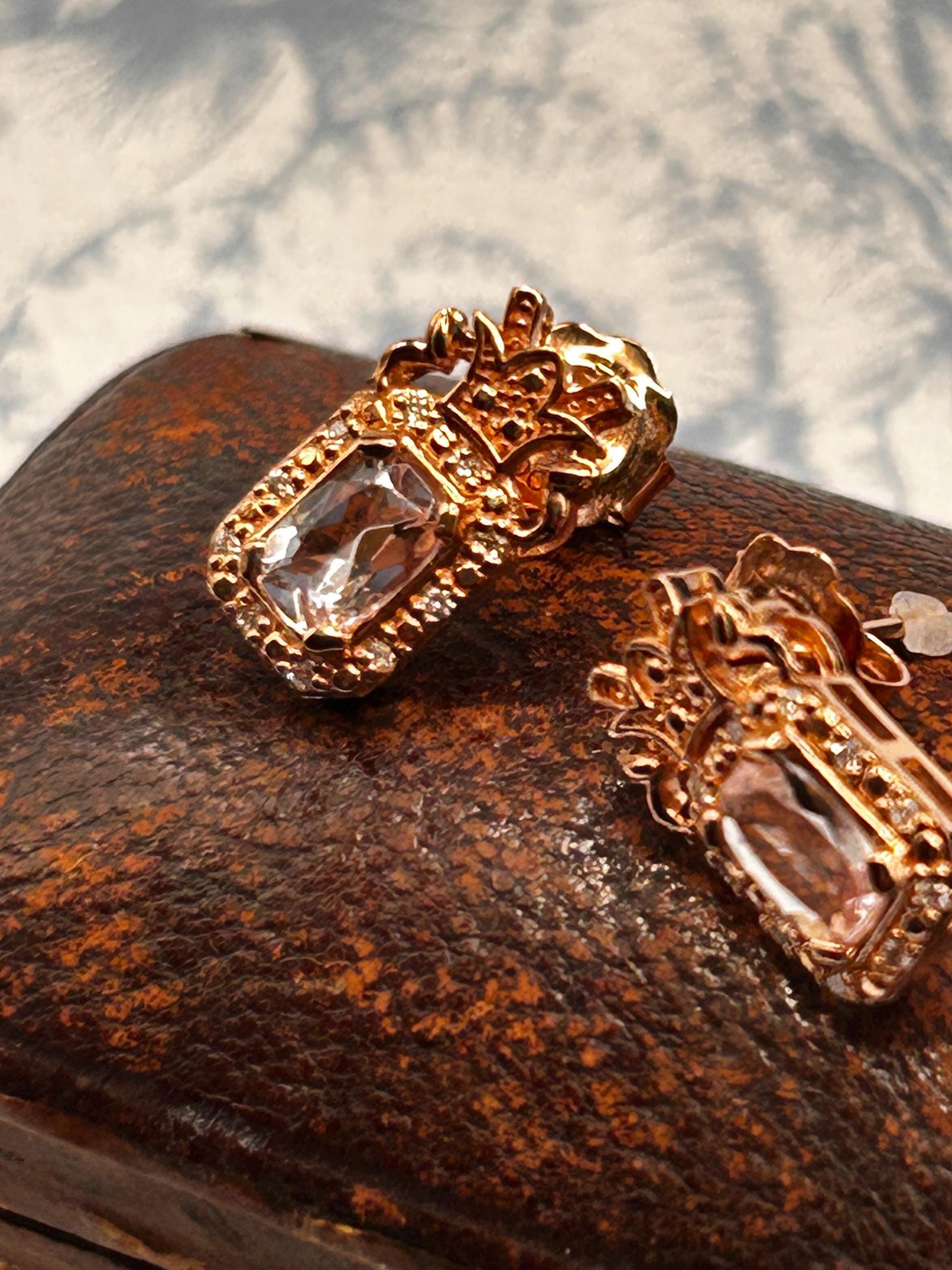 Vintage Clogau Earrings Morganite 9ct Rose Gold Studs