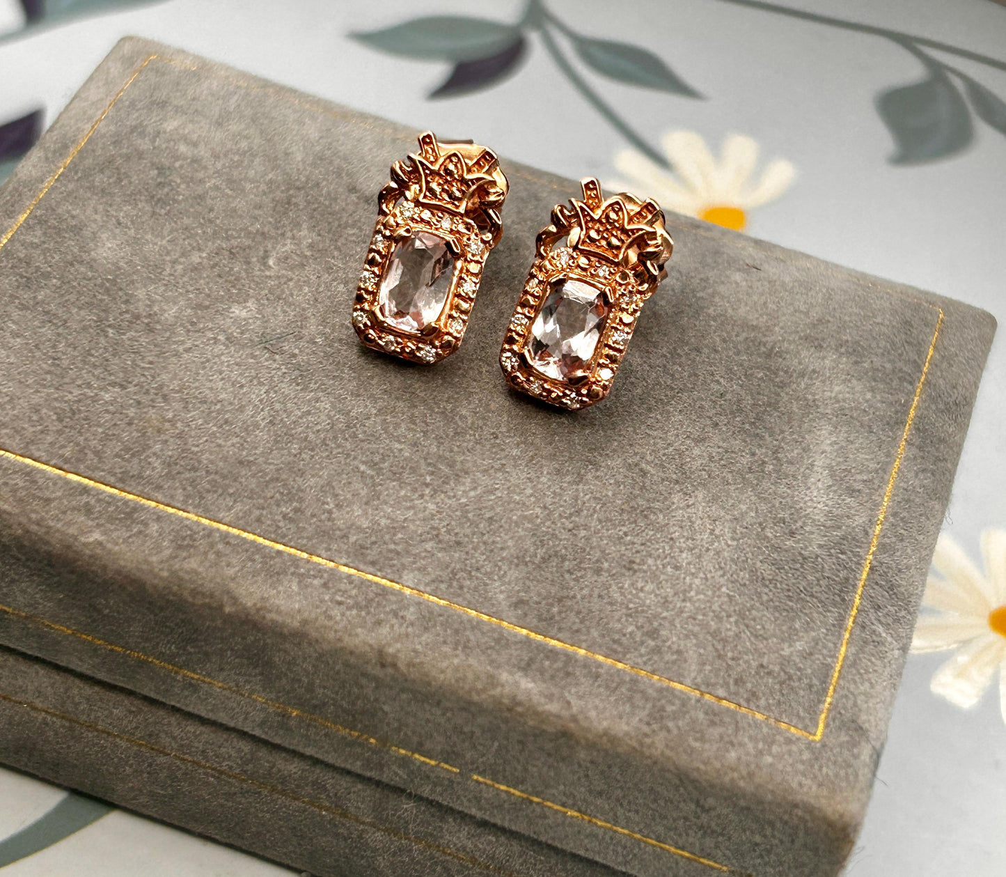 Vintage Clogau Earrings Morganite 9ct Rose Gold Studs