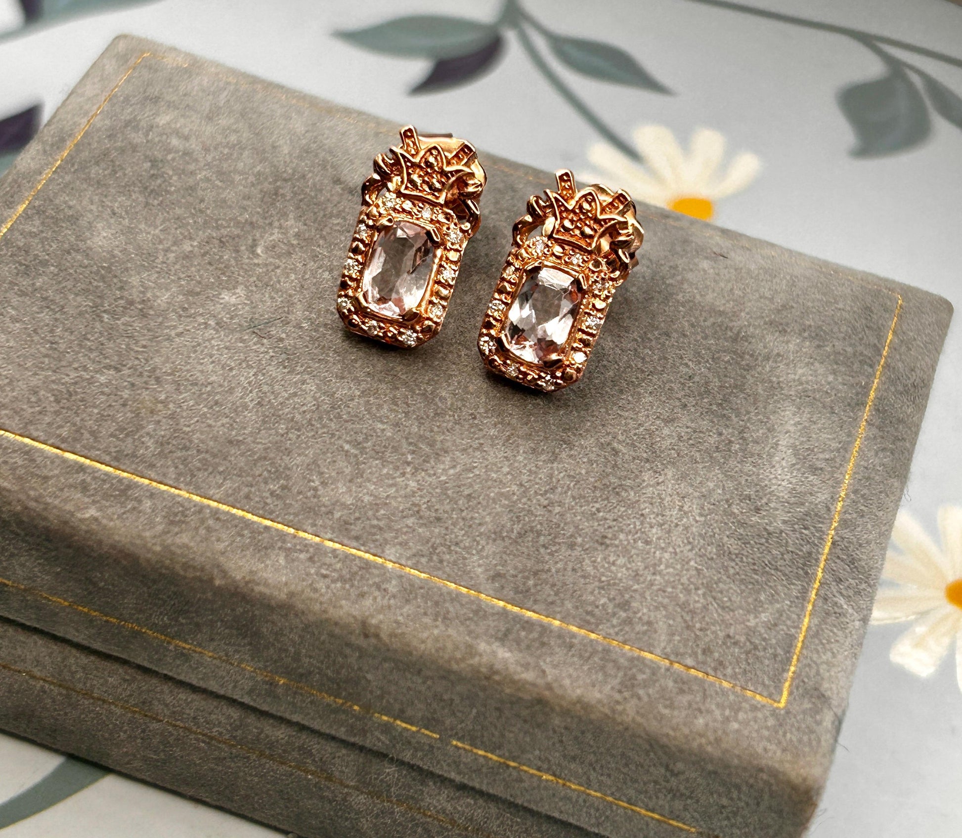 Vintage Clogau Earrings Morganite 9ct Rose Gold Studs