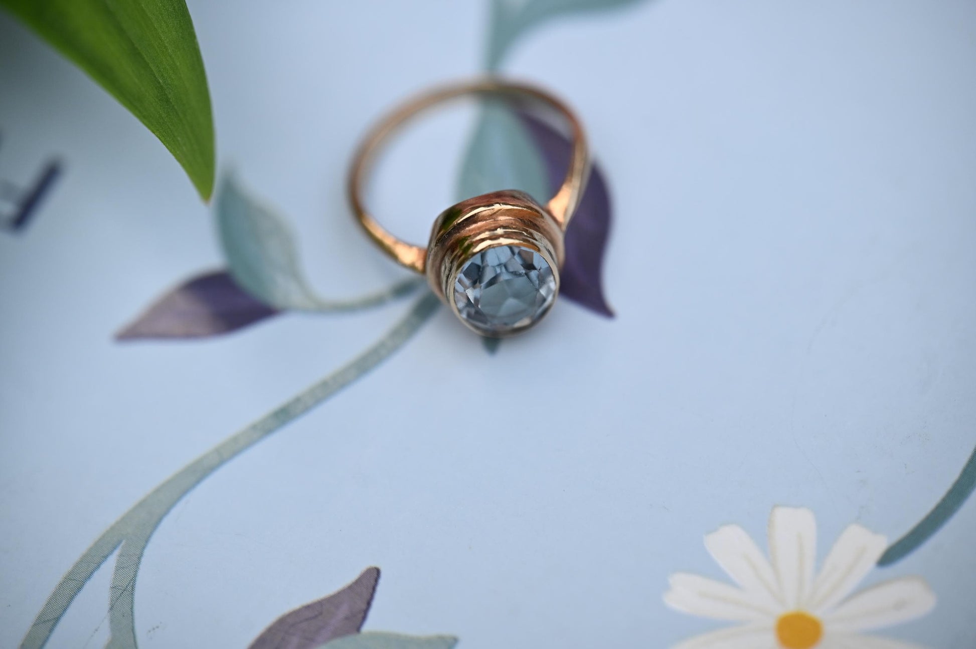 Genuine Art Deco Vintage Ring with Large Aquamarine Stone 9ct Gold Jewelry Statement Band US 6.5 /UK M