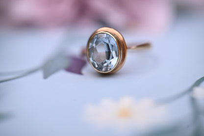 Genuine Art Deco Vintage Ring with Large Aquamarine Stone 9ct Gold Jewelry Statement Band US 6.5 /UK M