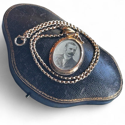 Victorian 9ct Gold Double Sided Locket with Chain and Original Photographs