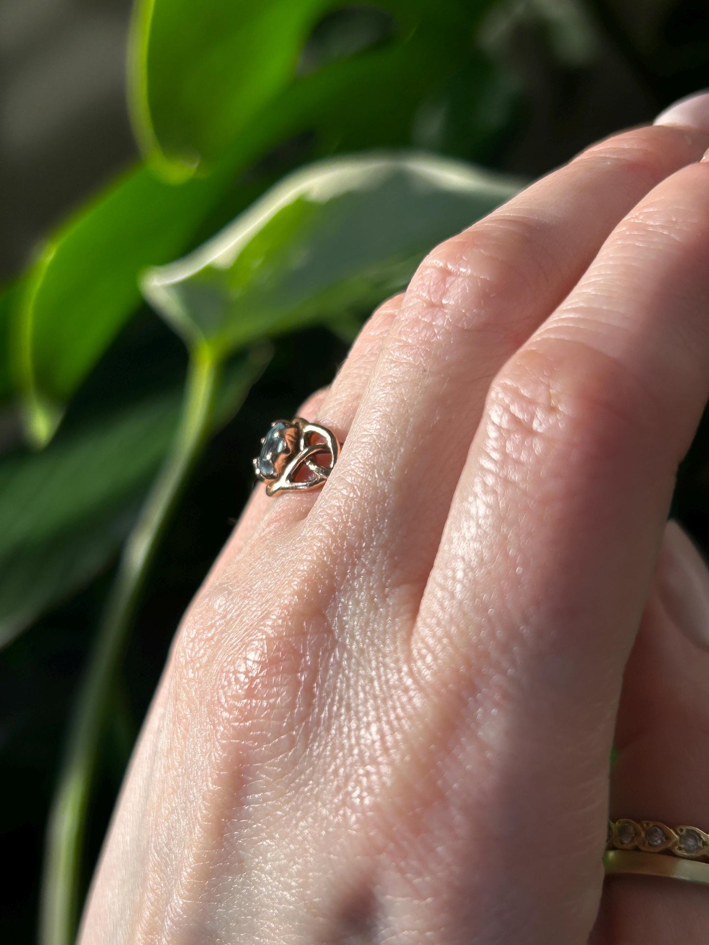 Vintage 90's Clogau Rose Gold 9ct Celtic Ring Aquamarine| Welsh Gold Dainty Jewelry - Size K / 5.5
