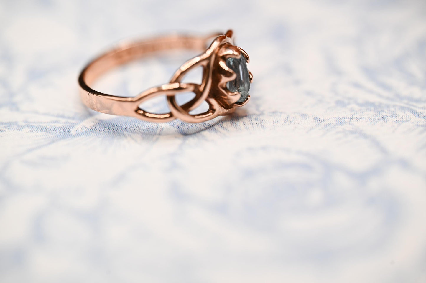 Vintage 90's Clogau Rose Gold 9ct Celtic Ring Aquamarine| Welsh Gold Dainty Jewelry - Size K / 5.5