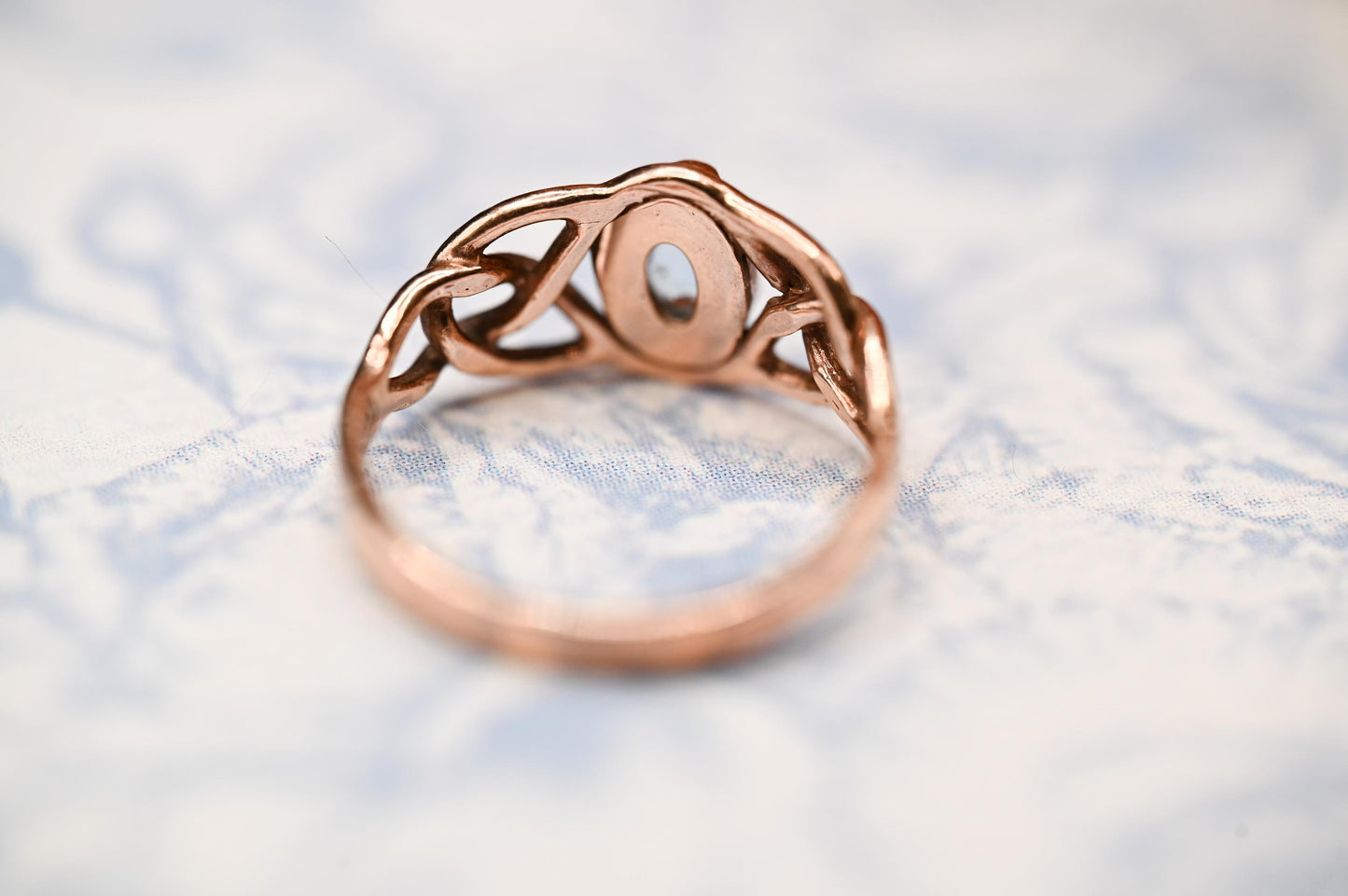 Vintage 90's Clogau Rose Gold 9ct Celtic Ring Aquamarine| Welsh Gold Dainty Jewelry - Size K / 5.5