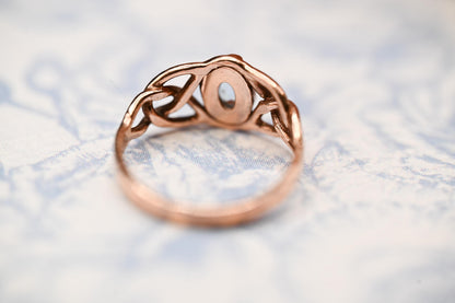 Vintage 90's Clogau Rose Gold 9ct Celtic Ring Aquamarine| Welsh Gold Dainty Jewelry - Size K / 5.5