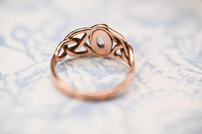 Genuine Vintage 90's Clogau Rose Gold 9ct Celtic Ring Aquamarine| Welsh Gold Dainty Jewelry - Size K / 5.5