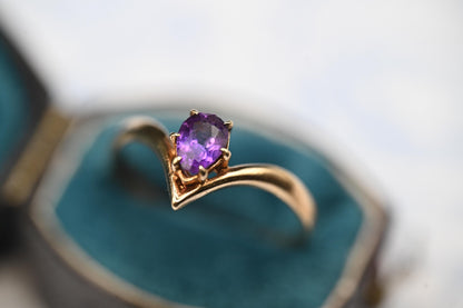 Beautiful Vintage 9ct Gold Amethyst Stack Ring Size N/ US 7 / Unusual Jewelry