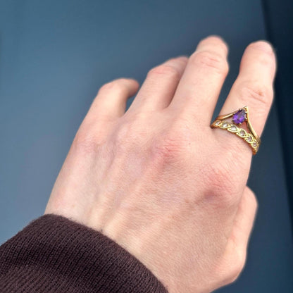 Beautiful Vintage 9ct Gold Amethyst Stack Ring Size N/ US 7 / Unusual Jewelry