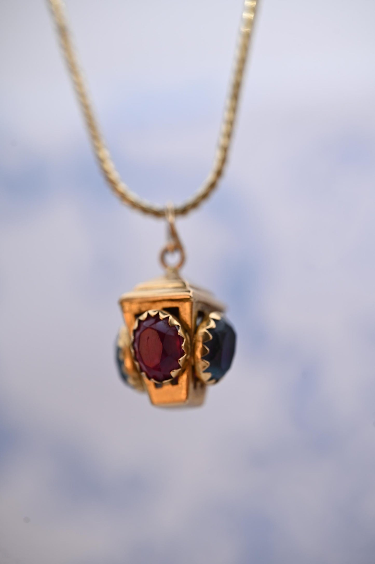 Stunning rare antique /vintage French 18ct gold ruby and topaz lantern charm pendant