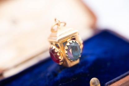 Stunning rare antique /vintage French 18ct gold ruby and topaz lantern charm pendant