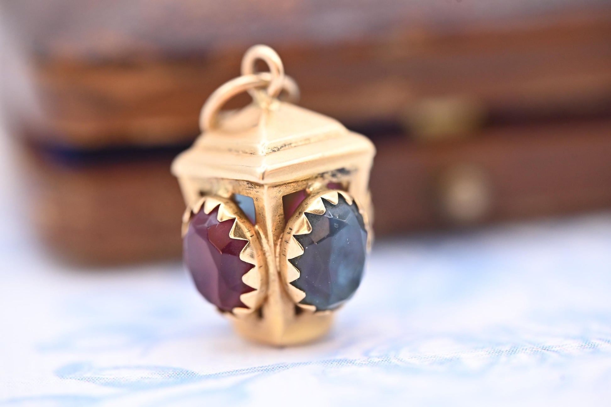 Stunning rare antique /vintage French 18ct gold ruby and topaz lantern charm pendant