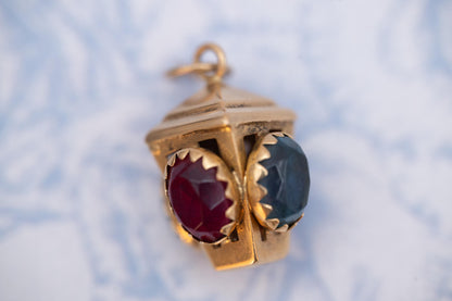Stunning rare antique /vintage French 18ct gold ruby and topaz lantern charm pendant