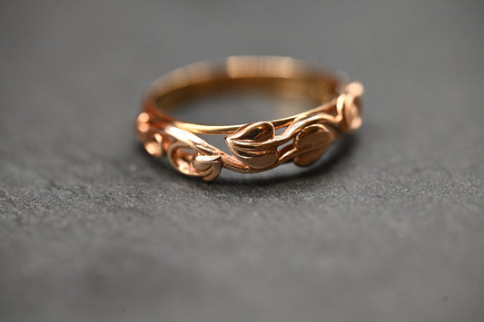 Vintage Clogau 9ct Gold Ring Tree of Life - Welsh Gold Celtic Jewelry - Tear Drop Floral Band UK Size P / US 8