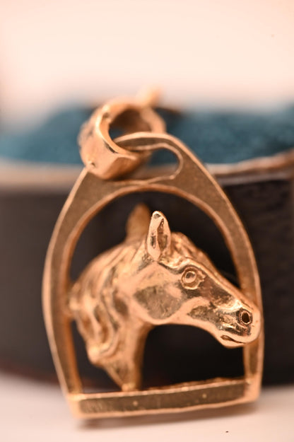 English Mid-Century Vintage 9ct Gold Horse Pendant - Equestrian Jewellery