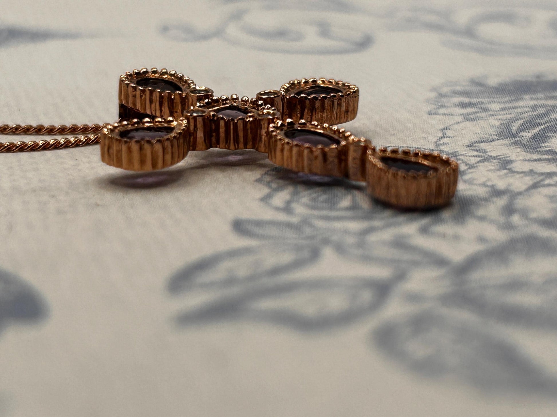 Vintage Clogau 9ct Rose Gold Amethyst and Diamond Cross Necklace with Chain - Christening Gift/ Christmas Jewelry