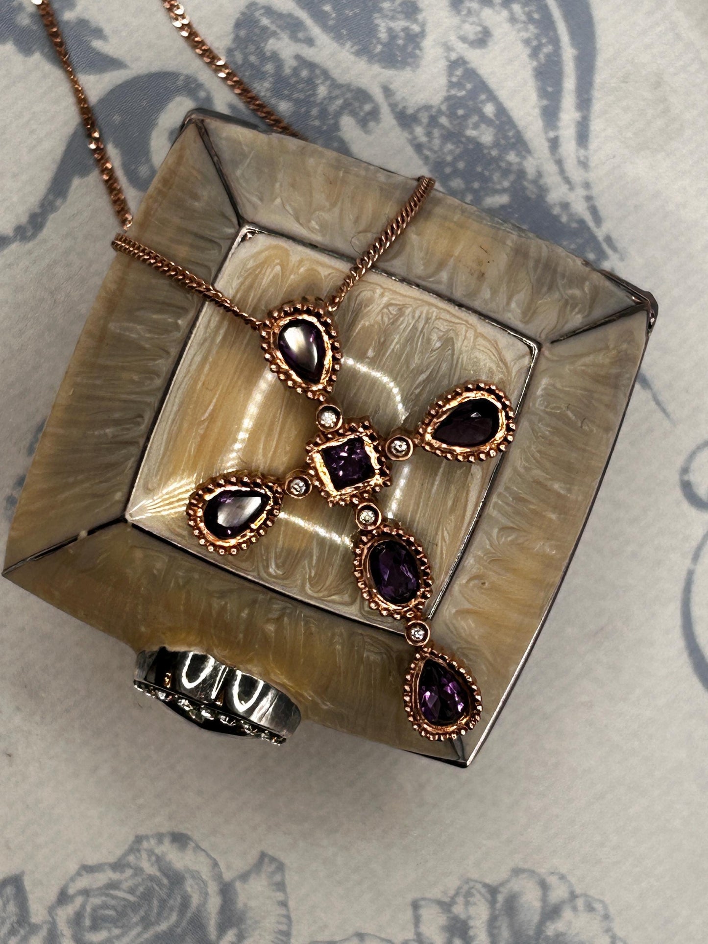 Vintage Clogau 9ct Rose Gold Amethyst and Diamond Cross Necklace with Chain - Christening Gift/ Christmas Jewelry